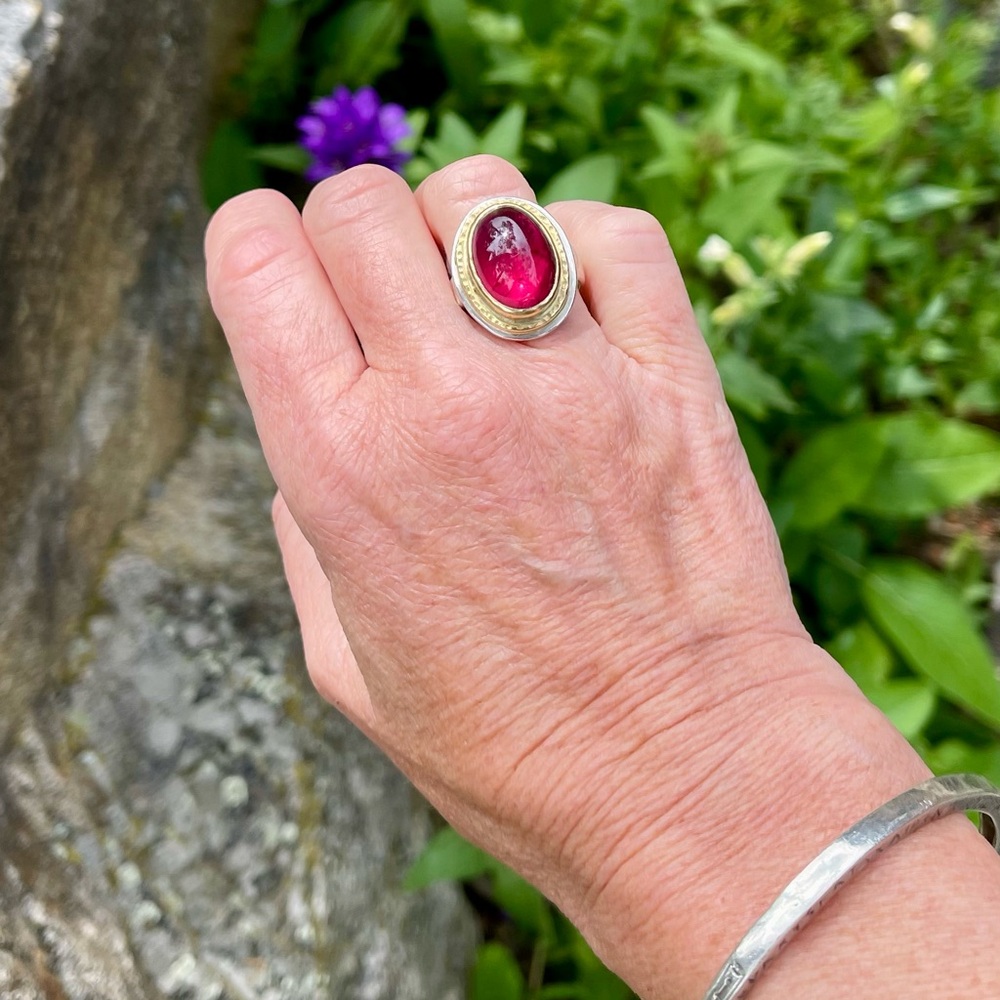 Rubellite Tourmaline 18k gold and sterling silver ring